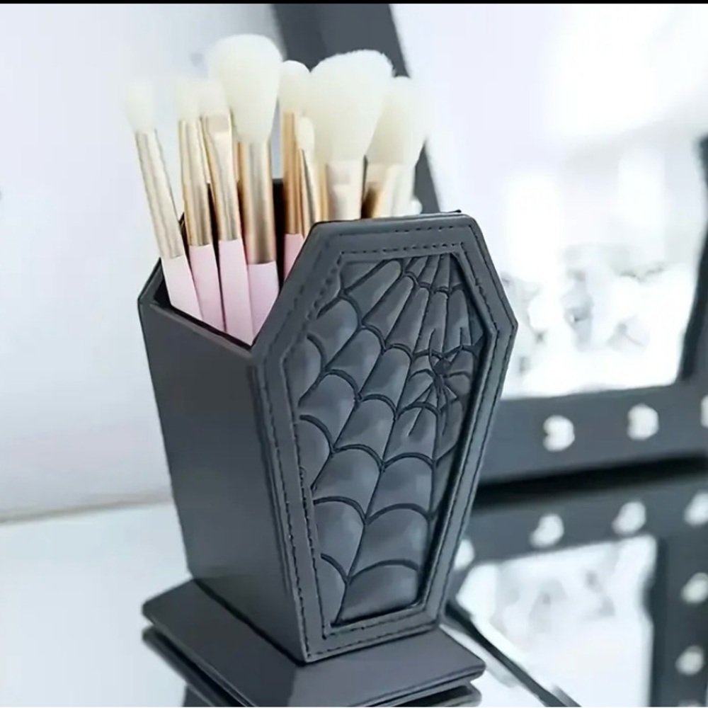 {NEW} Gothic Coffin-Shaped Spider Web Makeup Brush or Pen Holder